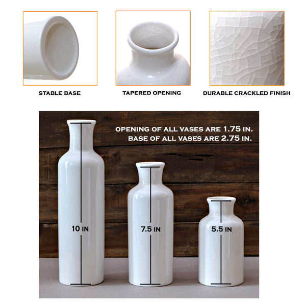 Vases Set of 3 White Crackle Pattern