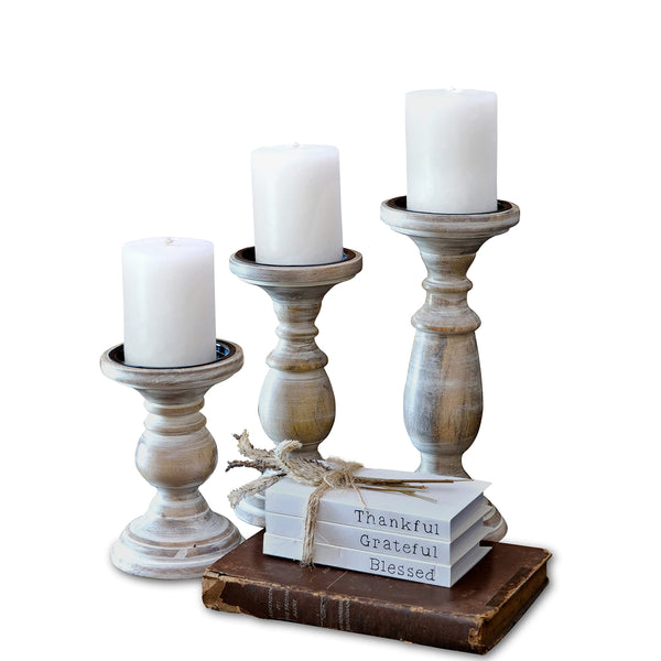 wooden candle holders pillar set of 3 rustic