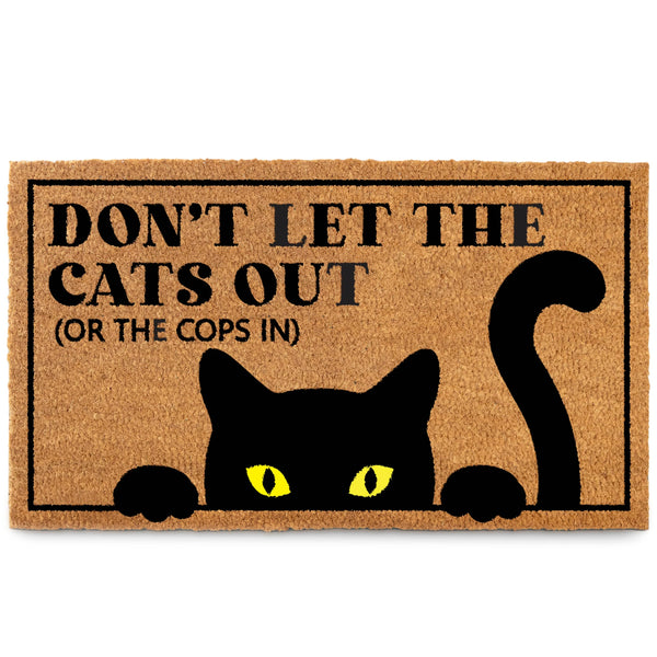 MAINEVENT Don't Let The Cats Out Or The Cops In Door Mat 30x17 Inch, Cat Door Mat, Cat Welcome Mat, Cat Doormat, Black Cat Doormat, Black Cat Door Mat, Cat Paw Doormat Black Cat Decor Black Cat Gift Doormat Cat