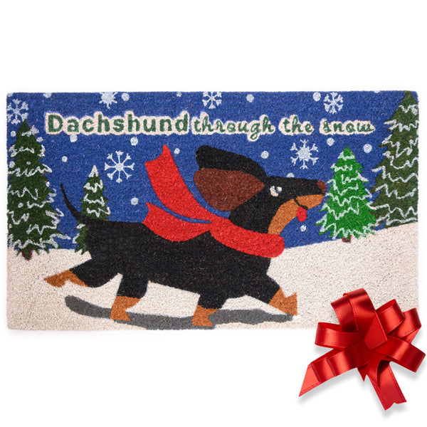 MAINEVENT Dachshund Through the Snow Door Mat 30x17 Inch, Dog Christmas Doormat, Dachshund Welcome Mat, Christmas Dog Doormat, Dachshund Doormat