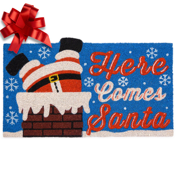 MAINEVENT Here Comes Santa Door Mat 30x17 Inch, Santa Doormat, Christmas Coir Door Mat Outdoor, Coir Christmas Doormat, Christmas Mat for Front Door