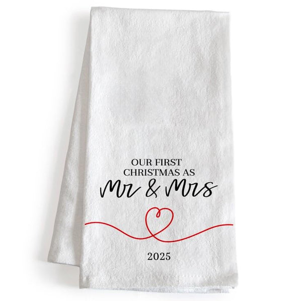 Our First Christmas as Mr and Mrs Kitchen Towel 18x24 Inch