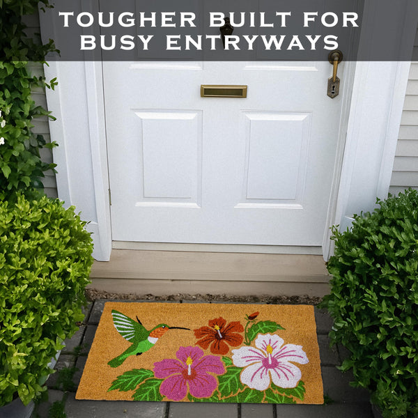 MAINEVENT Hummingbird Coir Door Mat 30x17 Inch Floral Summer Spring-themed Doormat, Rug