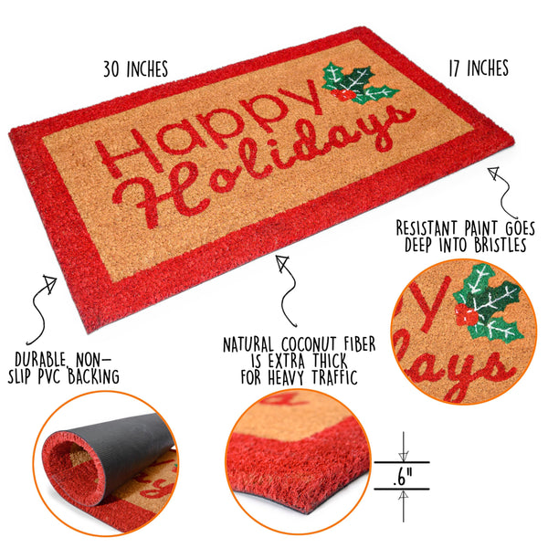 MAINEVENT Happy Holidays Door Mat Outdoor 30x17 Inch, Happy Holidays Doormat, Happy Holidays Outdoor Mat, Happy Holidays Welcome Mat, Holiday Mat