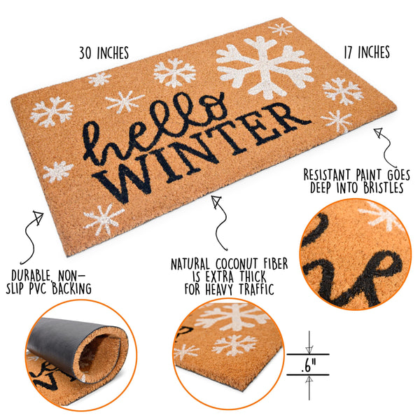 MAINEVENT Hello Winter Door Mat 30x17 Inch, Snowflake Door Mat Outdoor, Outdoor Winter Door Mat, Winter Floor Mat, Winter Front Door Mat, Snowflake