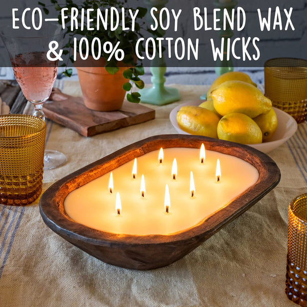 Wooden Dough Bowl Candle 10x14 Inch