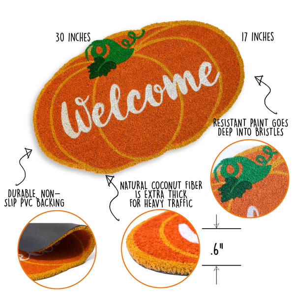 MAINEVENT Halloween Pumpkin-themed Coir Door Mat 30x17 Inch, Pumpkin Mat Outdoor, Pumpkin Rug Outdoor, Pumpkin Doormat Outdoor, Pumpkin Welcome Mat