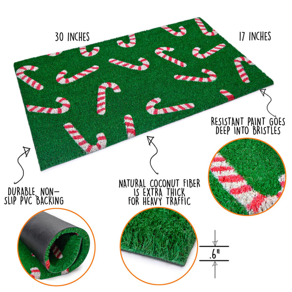 MAINEVENT Candy Cane Door Mat 30x17 Inch, Candy Cane Doormat, Candy Cane Christmas Rug, Christmas Door Mat Outdoor Christmas Mat for Front Door