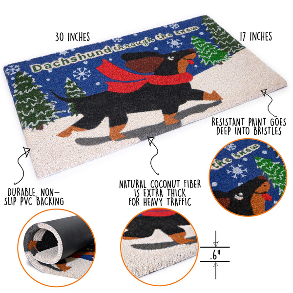 MAINEVENT Dachshund Through the Snow Door Mat 30x17 Inch, Dog Christmas Doormat, Dachshund Welcome Mat, Christmas Dog Doormat, Dachshund Doormat