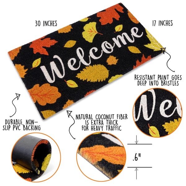 MAINEVENT Welcome Fall Door Mat 30x17 Inch, Fall Leaf Mat, Fall Leaf Doormat, Fall Leaf Rug, Fall Leaves Doormat, Fall Welcome Mat for Front