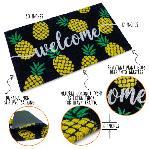 MAINEVENT Pineapple Doormat 30x17 Inch, Summer Coir Door Mat Rug, Tropical-themed Doormats