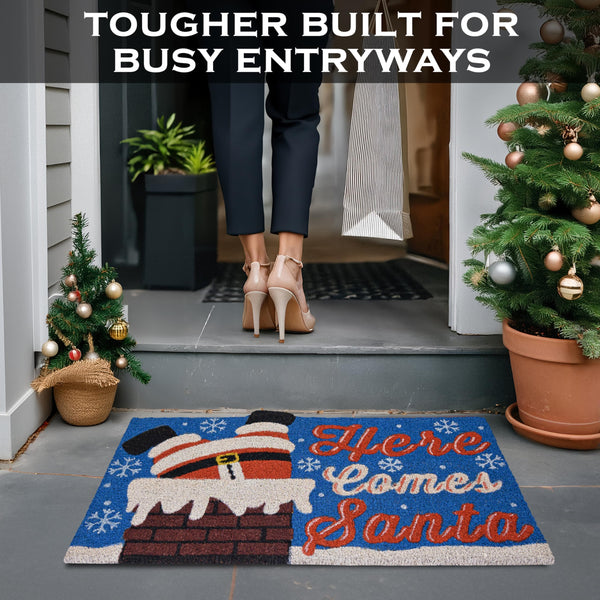 MAINEVENT Here Comes Santa Door Mat 30x17 Inch, Santa Doormat, Christmas Coir Door Mat Outdoor, Coir Christmas Doormat, Christmas Mat for Front Door