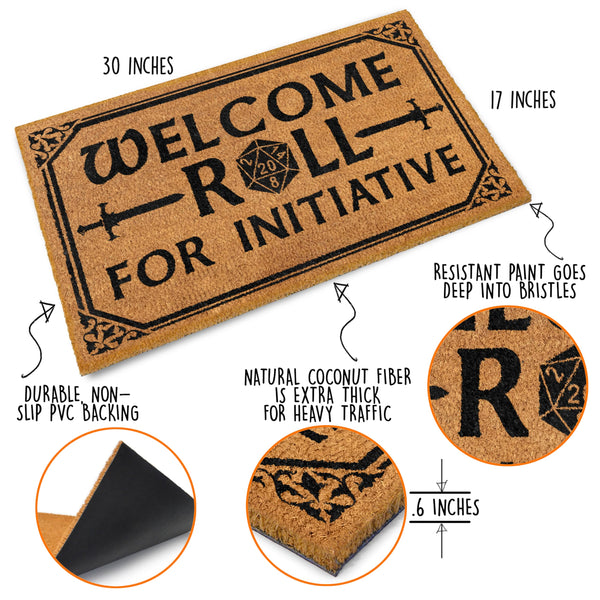 MAINEVENT Roll for Initiative Door Mat 30x17 Inch, Roll for Initiative Doormat, Dnd Doormat, Dnd Welcome Mat, Dungeons Doormat, Dnd Home