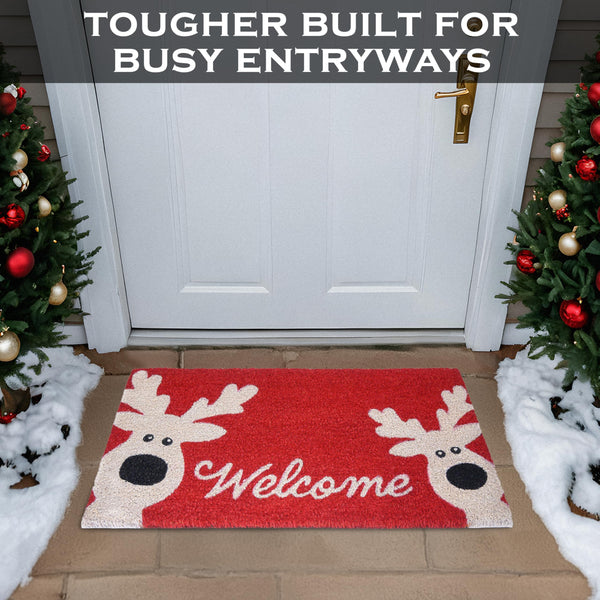 MAINEVENT Reindeer Door Mat 30x17 Inch, Reindeer Coir Doormat, Outdoor Rudolph Christmas Decoration, Reindeer Rug, Reindeer Doormat, Holiday Doormat