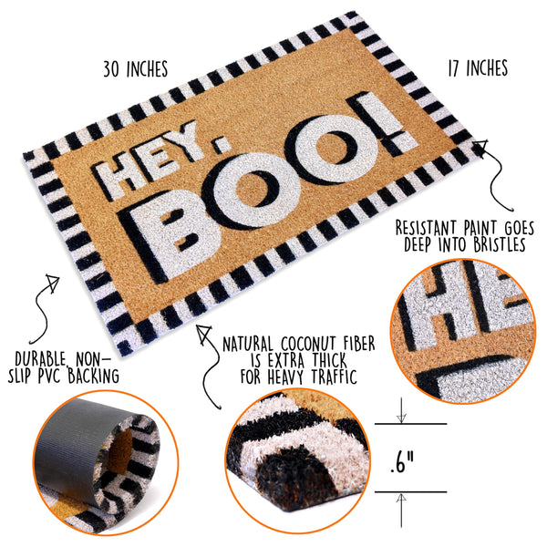 MAINEVENT Hey Boo Door Mat 30x17 Inch, Hey Boo Doormat Outdoor, Hey Boo Halloween Decor, Boo Mat, Halloween Doormat, Halloween Door Mat