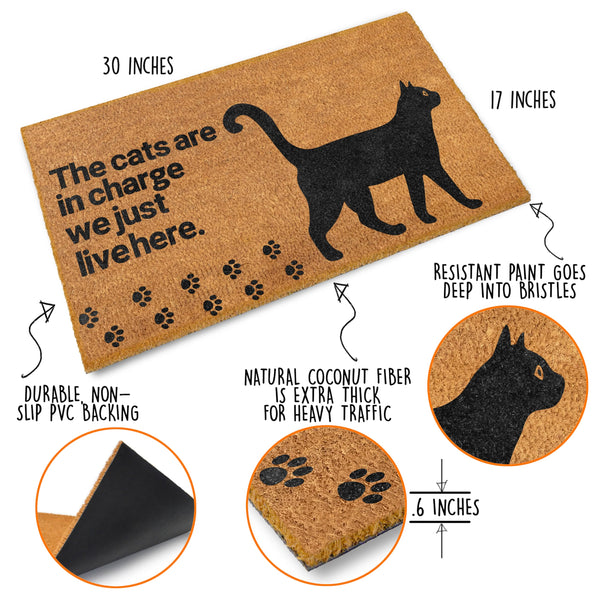 MAINEVENT The Cats Are in Charge Cat Coir Doormat 30x17 Inch, Cat-Lover Themed Doormats Coir