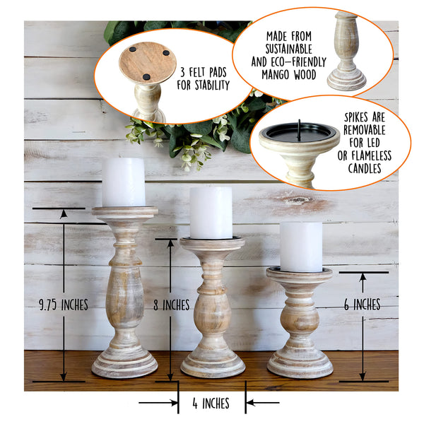 wooden candle holders pillar set of 3 rustic