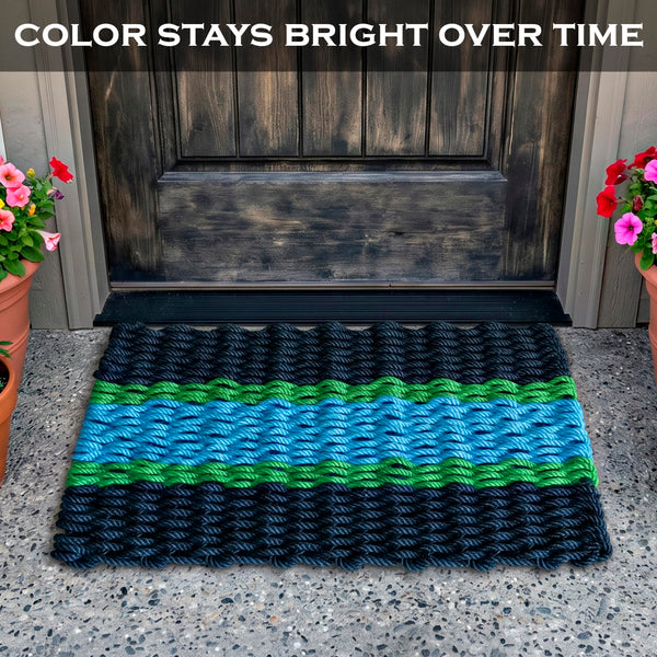 Lobster Rope Mat Aqua Stripe 30x17 Inch