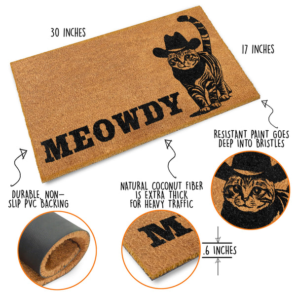 MAINEVENT Meowdy Coir Doormat 30x17 Inch, Cat-lover Cat-themed Doormats