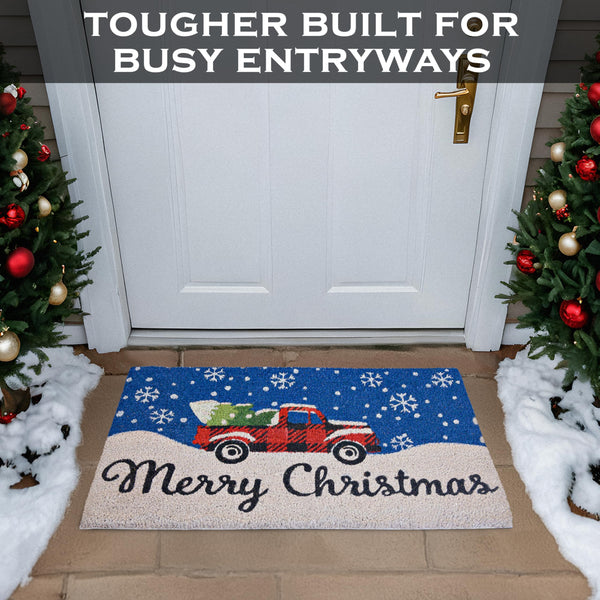 MAINEVENT Old Truck Merry Christmas Welcome Mat 30x17 Inch, Christmas Red Truck Rug Door Mat, Christmas Truck Rug, Red Truck Door Mat, Merry Christmas