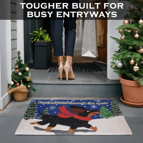 MAINEVENT Dachshund Through the Snow Door Mat 30x17 Inch, Dog Christmas Doormat, Dachshund Welcome Mat, Christmas Dog Doormat, Dachshund Doormat