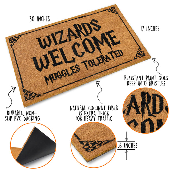 MAINEVENT Wizards Welcome Muggles Tolerated Potter Door Mat 30x17 Inch, Potter Doormat, Potter Welcome Mat, Potter Outdoor Decor, Funny Nerd