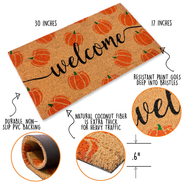 MAINEVENT Halloween Pumpkin-themed Coir Door Mat 30x17 Inch, Pumpkin Mat Outdoor, Pumpkin Rug Outdoor, Pumpkin Doormat Outdoor, Pumpkin Welcome Mat