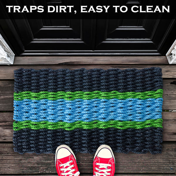 Lobster Rope Mat Aqua Stripe 30x17 Inch