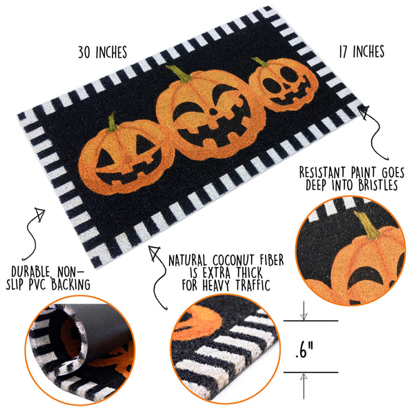 MAINEVENT Halloween Pumpkin-themed Coir Door Mat 30x17 Inch, Pumpkin Mat Outdoor, Pumpkin Rug Outdoor, Pumpkin Doormat Outdoor, Pumpkin Welcome Mat