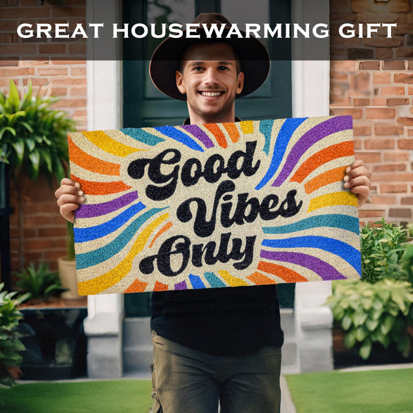 MAINEVENT Good Vibes Only Coir Door Mat 30x17 Inch, Retro-themed Doormats Rugs