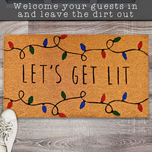 Let's Get Lit Funny Christmas Door Mat 30x17 Inch