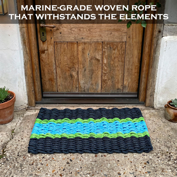 Lobster Rope Mat Aqua Stripe 30x17 Inch