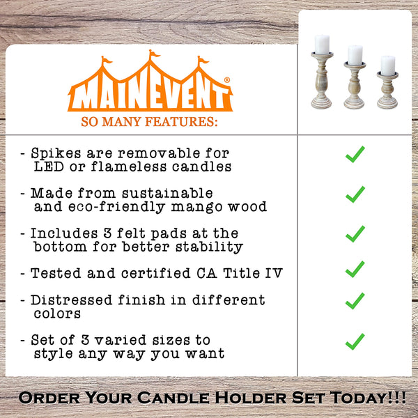 wooden candle holders pillar set of 3 rustic