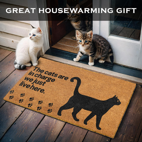 The Cats Are in Charge Coir Doormat Outdoor 30x17 Inch, Cat-Lover Themed Gift Decor
