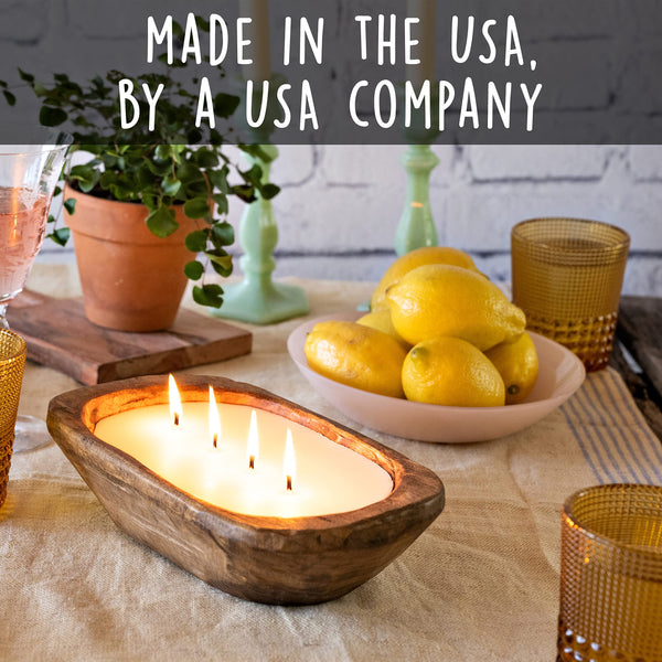Wooden Dough Bowl Candle 10-inch Length