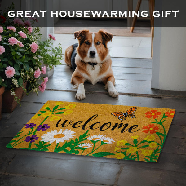 MAINEVENT Floral Design Coir Doormat 30x17 Inch Spring Flowers Garden Summer Mats