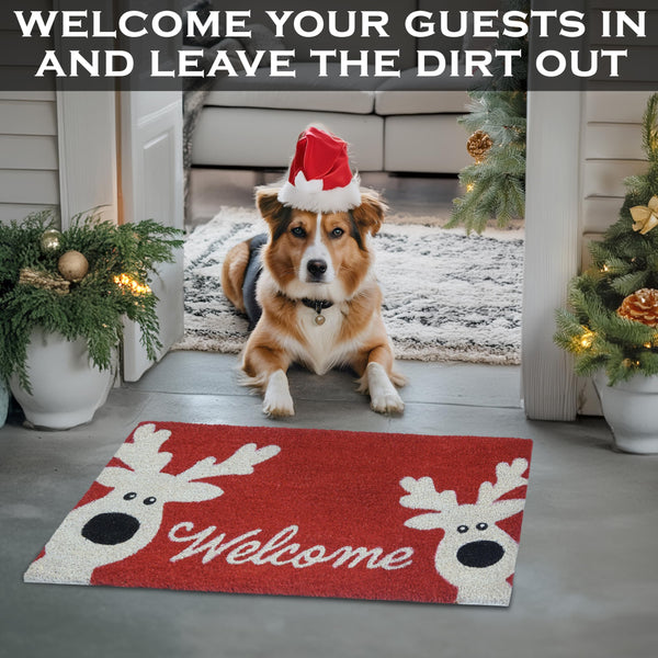 MAINEVENT Reindeer Door Mat 30x17 Inch, Reindeer Coir Doormat, Outdoor Rudolph Christmas Decoration, Reindeer Rug, Reindeer Doormat, Holiday Doormat