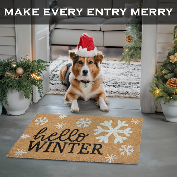 MAINEVENT Hello Winter Door Mat 30x17 Inch, Snowflake Door Mat Outdoor, Outdoor Winter Door Mat, Winter Floor Mat, Winter Front Door Mat, Snowflake