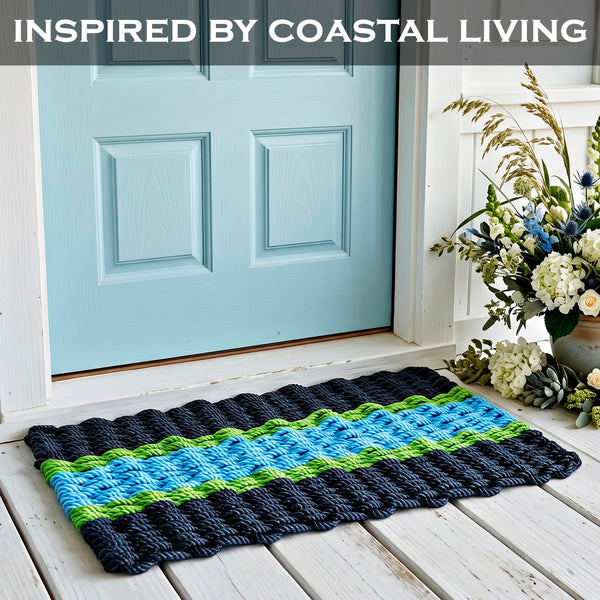 Lobster Rope Mat Aqua Stripe 30x17 Inch