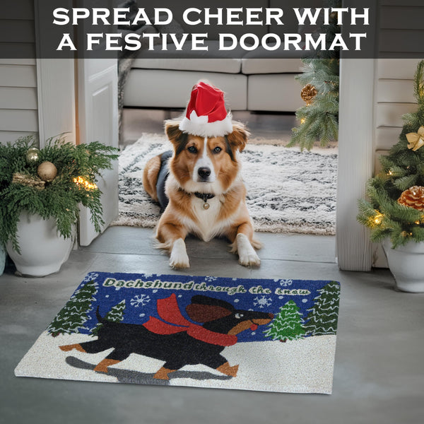 MAINEVENT Dachshund Through the Snow Door Mat 30x17 Inch, Dog Christmas Doormat, Dachshund Welcome Mat, Christmas Dog Doormat, Dachshund Doormat