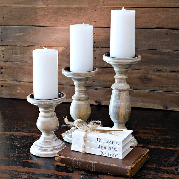 wooden candle holders pillar set of 3 rustic