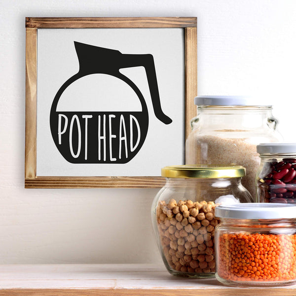 Funny Pot Head Sign 12x12 Inch - Coffee Wall Decor, Pot Head Kitchen Sign