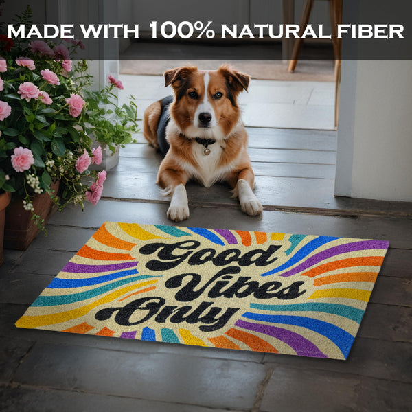 MAINEVENT Good Vibes Only Coir Door Mat 30x17 Inch, Retro-themed Doormats Rugs