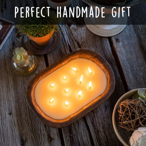 Wooden Dough Bowl Candle 10x14 Inch
