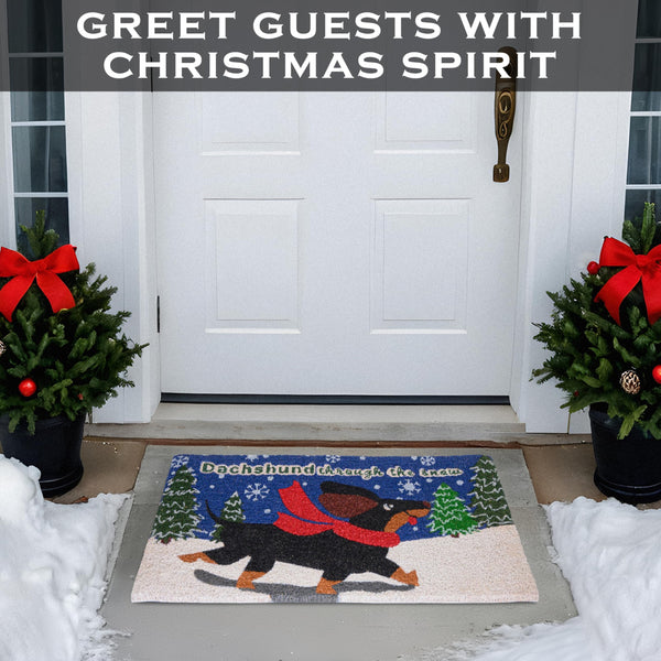 MAINEVENT Dachshund Through the Snow Door Mat 30x17 Inch, Dog Christmas Doormat, Dachshund Welcome Mat, Christmas Dog Doormat, Dachshund Doormat