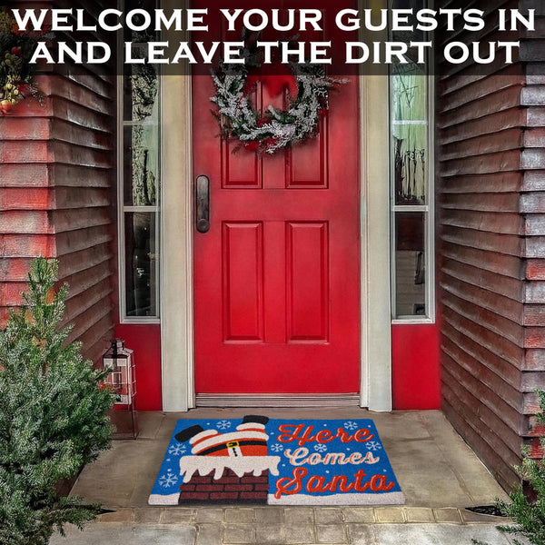 MAINEVENT Here Comes Santa Door Mat 30x17 Inch, Santa Doormat, Christmas Coir Door Mat Outdoor, Coir Christmas Doormat, Christmas Mat for Front Door