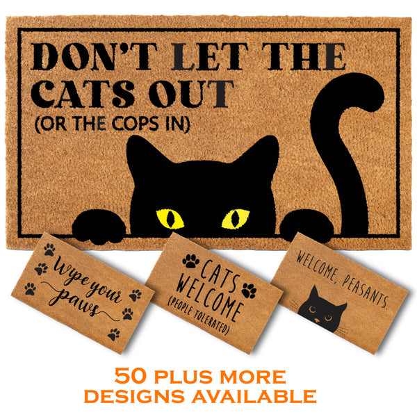 MAINEVENT Don't Let The Cats Out Or The Cops In Door Mat 30x17 Inch, Cat Door Mat, Cat Welcome Mat, Cat Doormat, Black Cat Doormat, Black Cat Door Mat, Cat Paw Doormat Black Cat Decor Black Cat Gift Doormat Cat