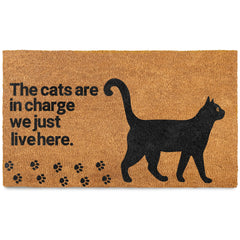 The Cats Are in Charge Coir Doormat Outdoor 30x17 Inch, Cat-Lover Themed Gift Decor