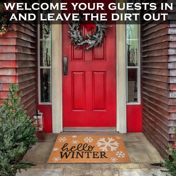 MAINEVENT Hello Winter Door Mat 30x17 Inch, Snowflake Door Mat Outdoor, Outdoor Winter Door Mat, Winter Floor Mat, Winter Front Door Mat, Snowflake