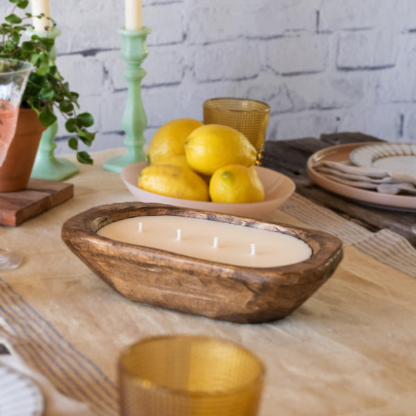 Wooden Dough Bowl Candle 10-inch Length